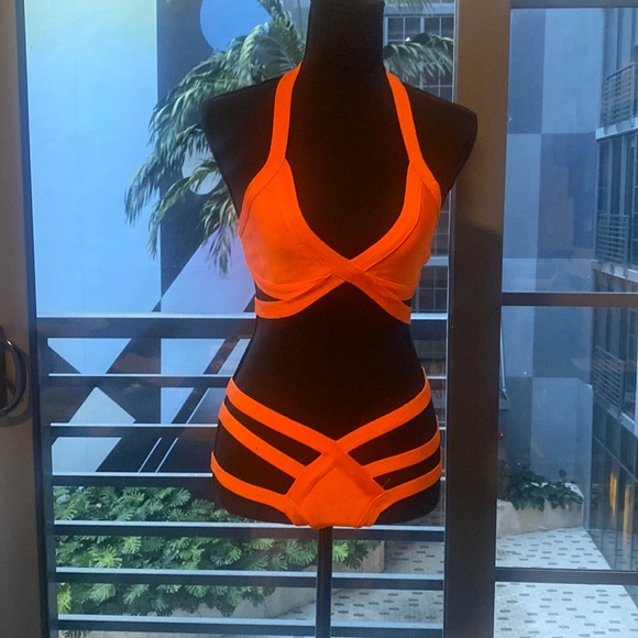MISSGUIDED strappy plunge, bikini in orange. NWT - Picture 3 of 8